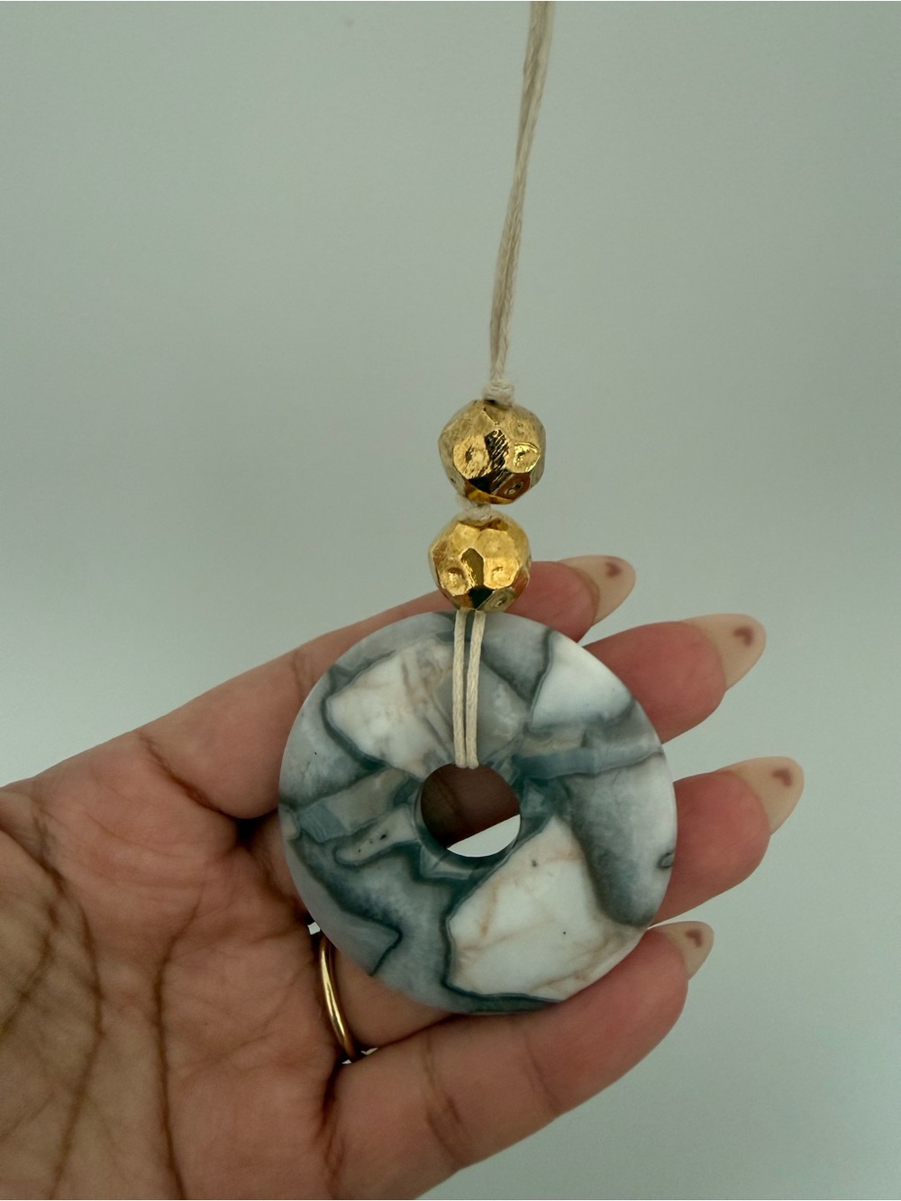 Anthropologie Gold-Bead and Marble-Pattern Donut Pendant Necklace - Picture 3 of 4